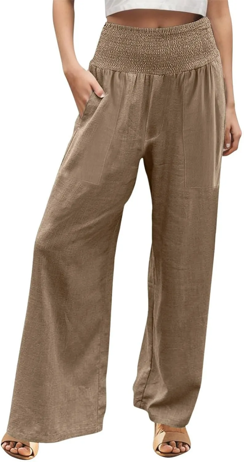 Womens Wide Leg Pants Fall Plus Size Loose Cotton and Linen Casual Pants Cute Pants Vacation Clothes for Women Linen