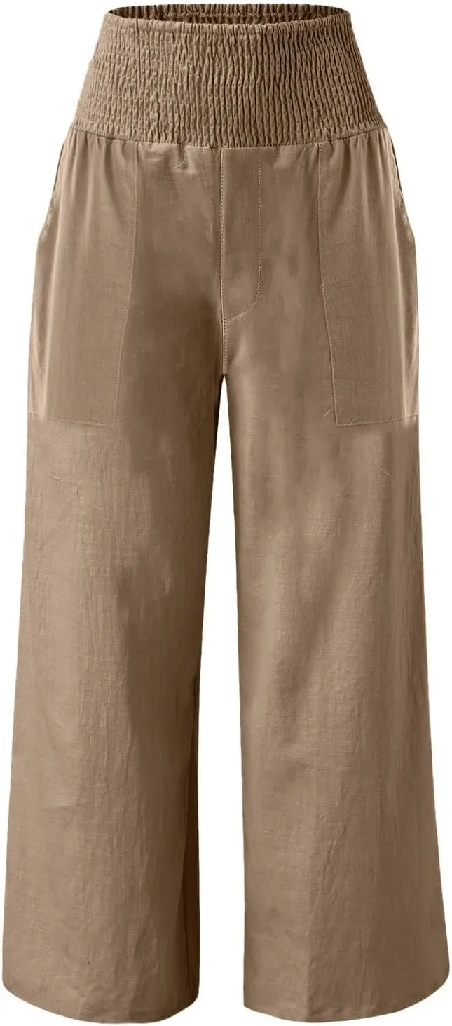 Womens Wide Leg Pants Fall Plus Size Loose Cotton and Linen Casual Pants Cute Pants Vacation Clothes for Women Linen