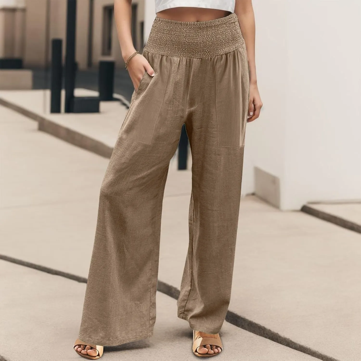 Womens Wide Leg Pants Fall Plus Size Loose Cotton and Linen Casual Pants Cute Pants Vacation Clothes for Women Linen