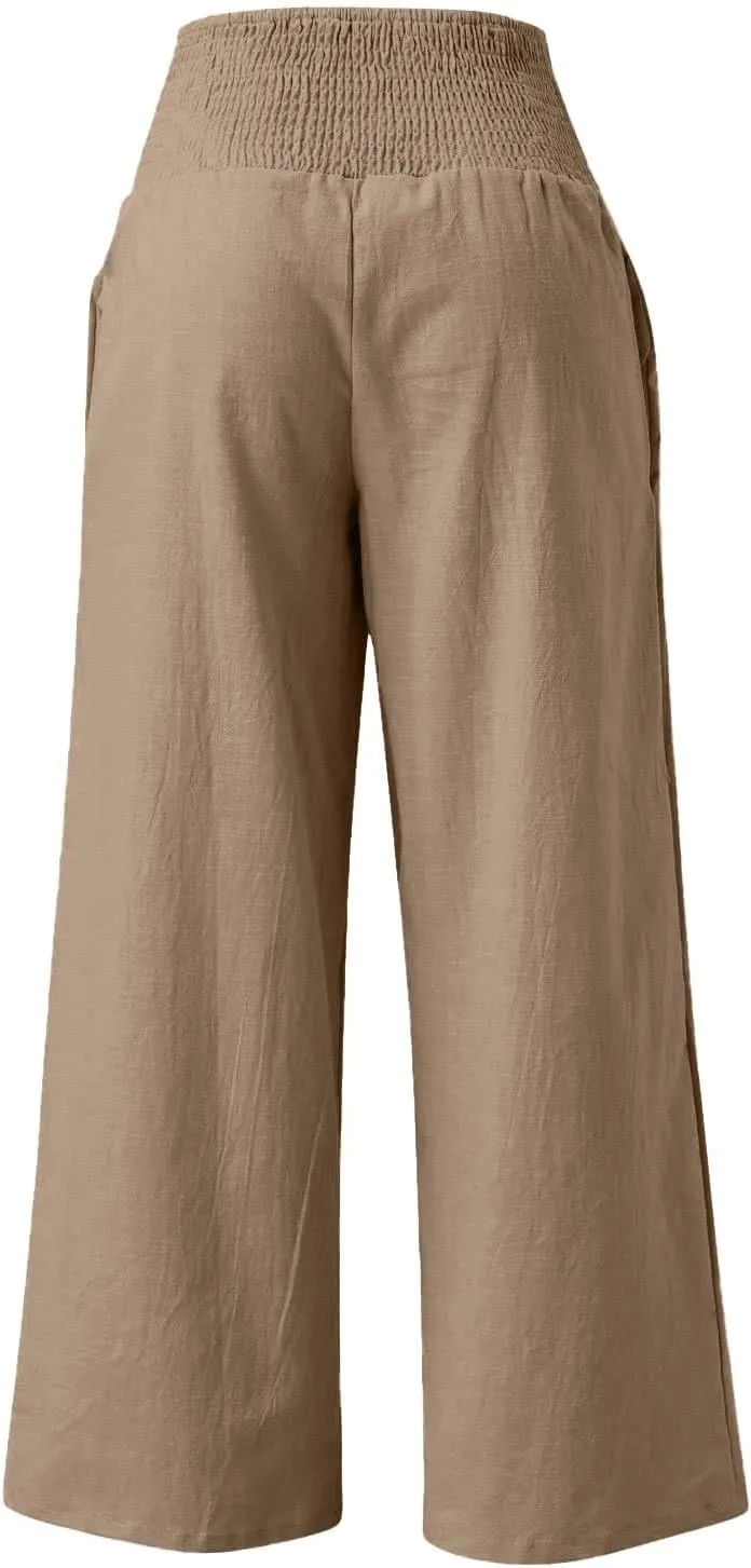 Womens Wide Leg Pants Fall Plus Size Loose Cotton and Linen Casual Pants Cute Pants Vacation Clothes for Women Linen