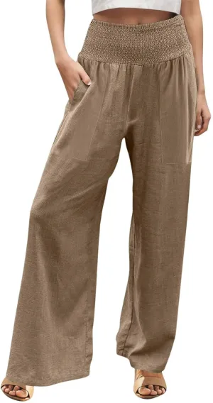 Womens Wide Leg Pants Fall Plus Size Loose Cotton and Linen Casual Pants Cute Pants Vacation Clothes for Women Linen