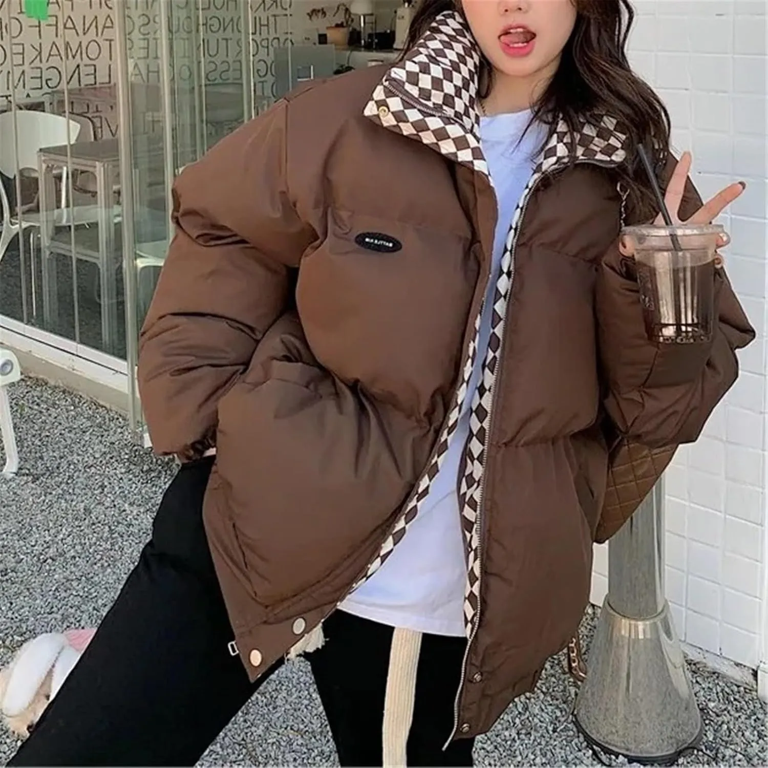 Women's Winter Down Cotton Jacket Zipper Loose Padded Coat Female Solid Thickening Warm Puffer Parkas Jackets