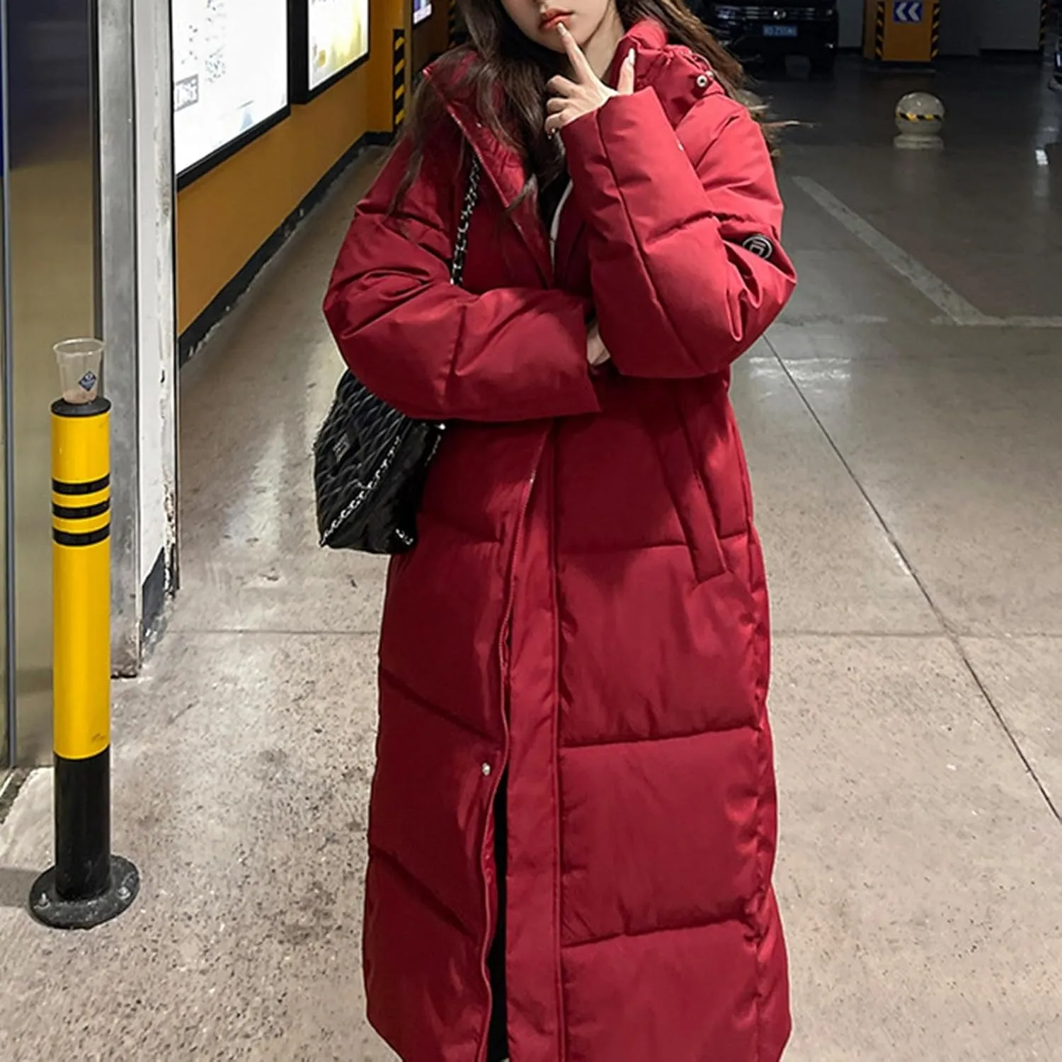 Women's Winter Over Knee Hooded Maxi Long Puffer Down Coat Long Winter Coats Zip Up Padded Coat Maxi Length Outerwear