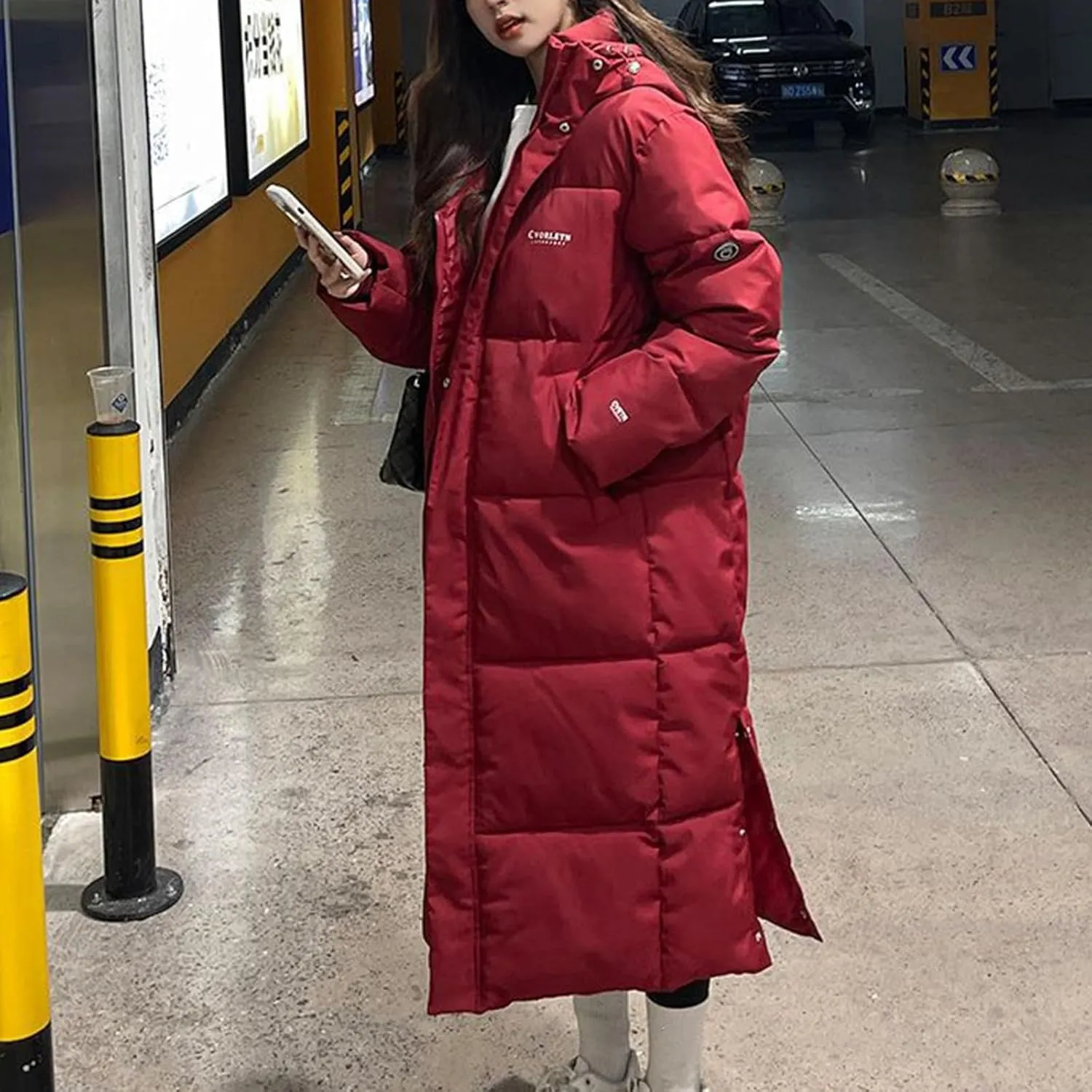 Women's Winter Over Knee Hooded Maxi Long Puffer Down Coat Long Winter Coats Zip Up Padded Coat Maxi Length Outerwear