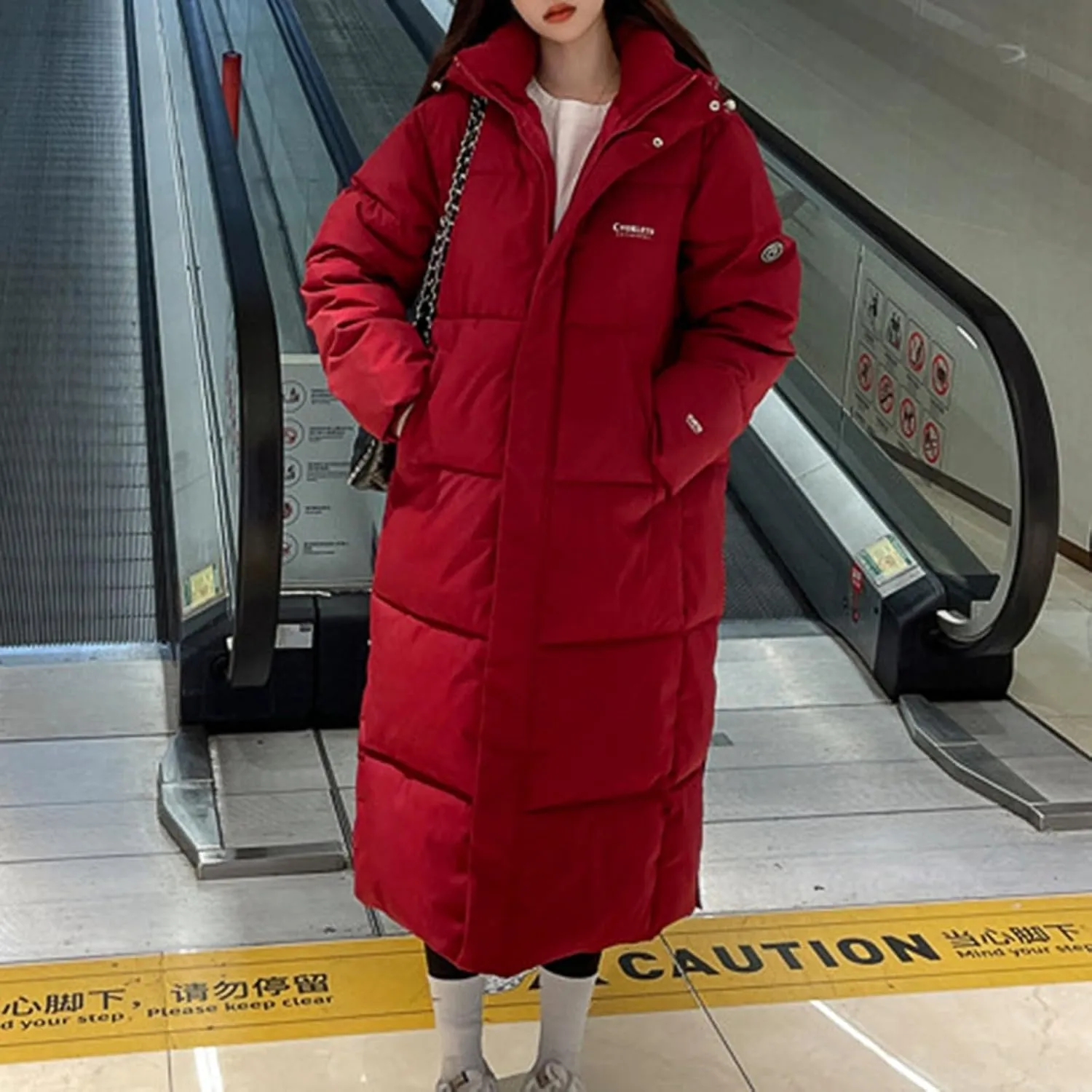 Women's Winter Over Knee Hooded Maxi Long Puffer Down Coat Long Winter Coats Zip Up Padded Coat Maxi Length Outerwear