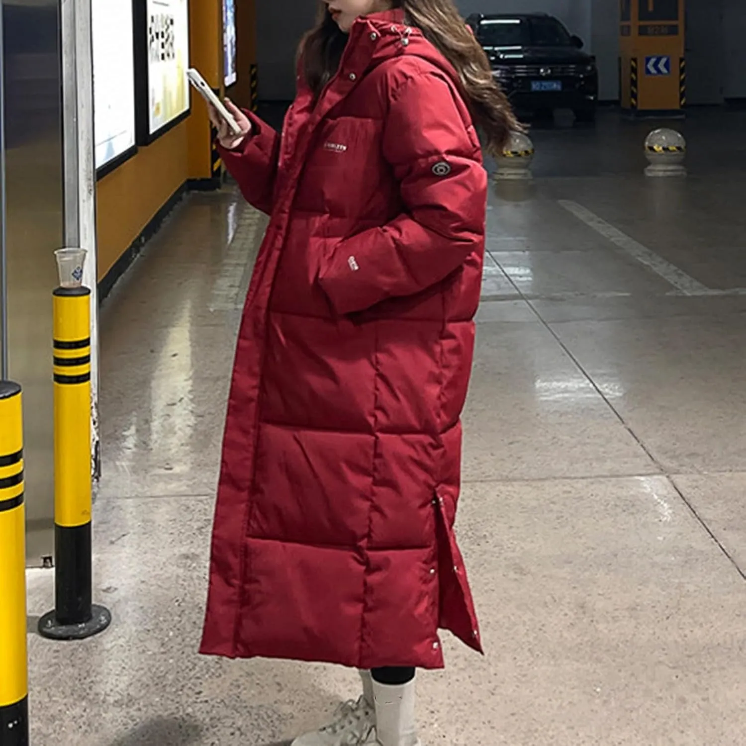 Women's Winter Over Knee Hooded Maxi Long Puffer Down Coat Long Winter Coats Zip Up Padded Coat Maxi Length Outerwear