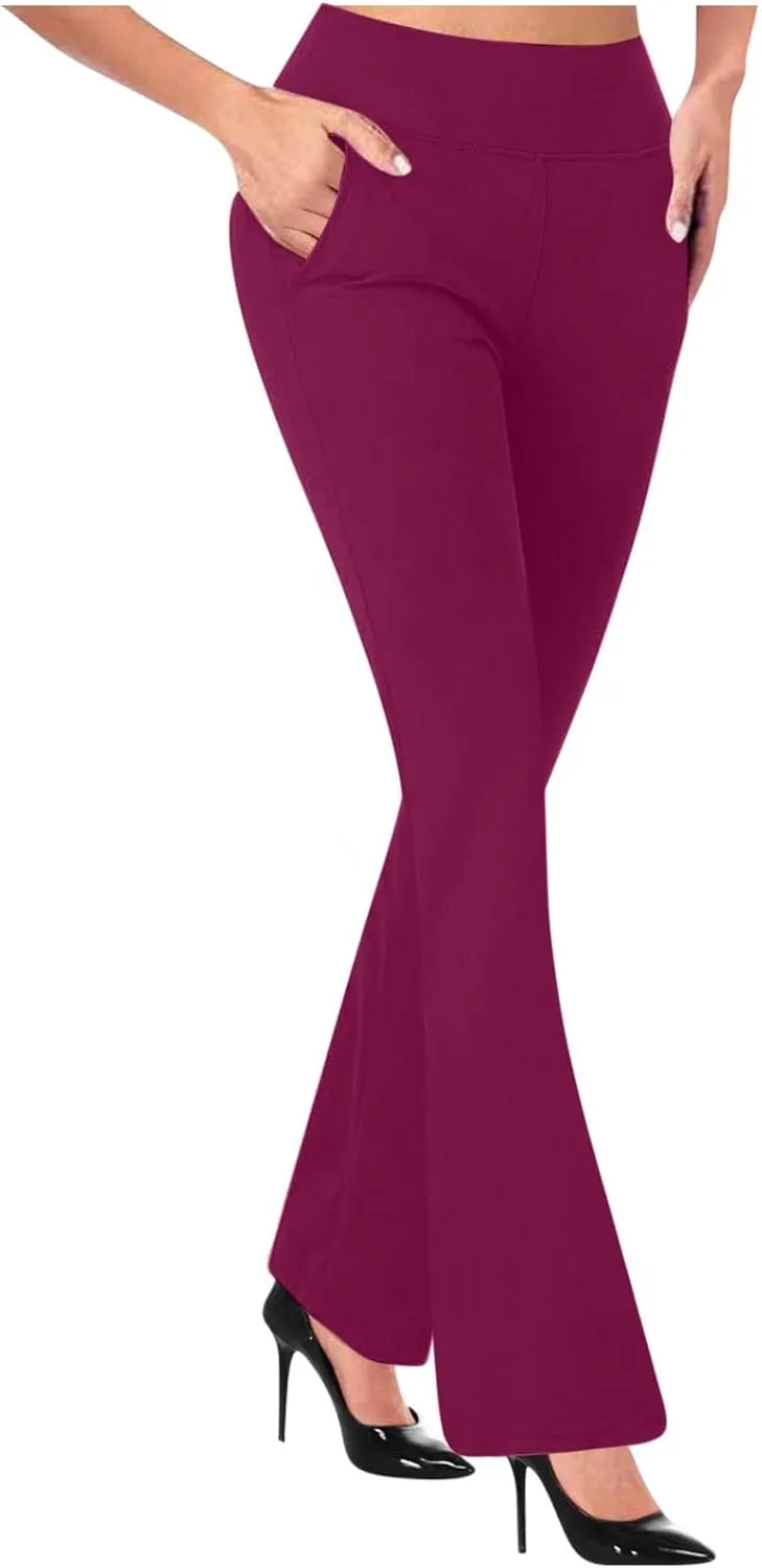Work Pants for Women 2025 High Waist Stretch Comfy Dressy Flare Long Pants Casual Pull On Office Business Trousers