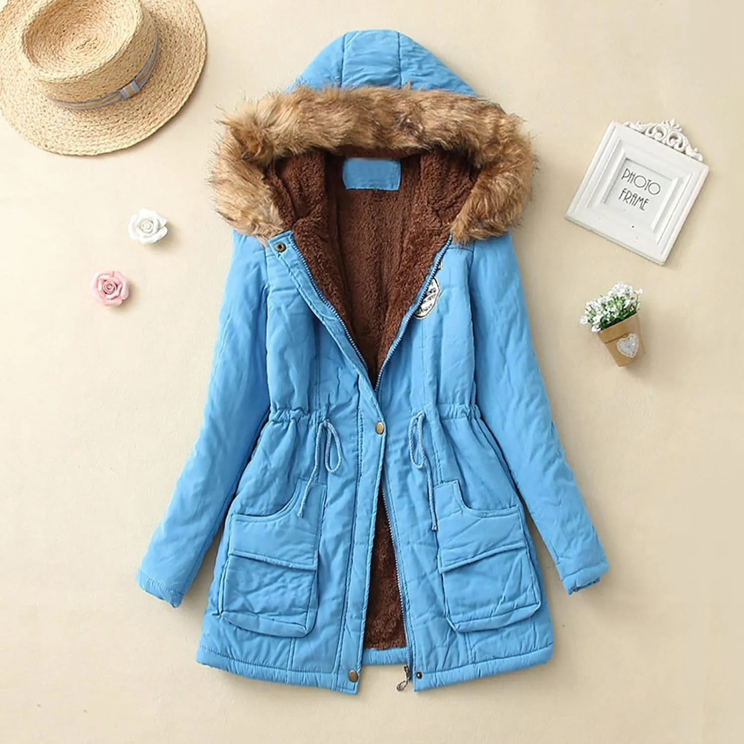 Wowomen Fluffy Fleece Jacket Warmth Tops Zipper Padded Coat Quilted Jackets Plus Size Fall Heated Jacket Sweater Soft