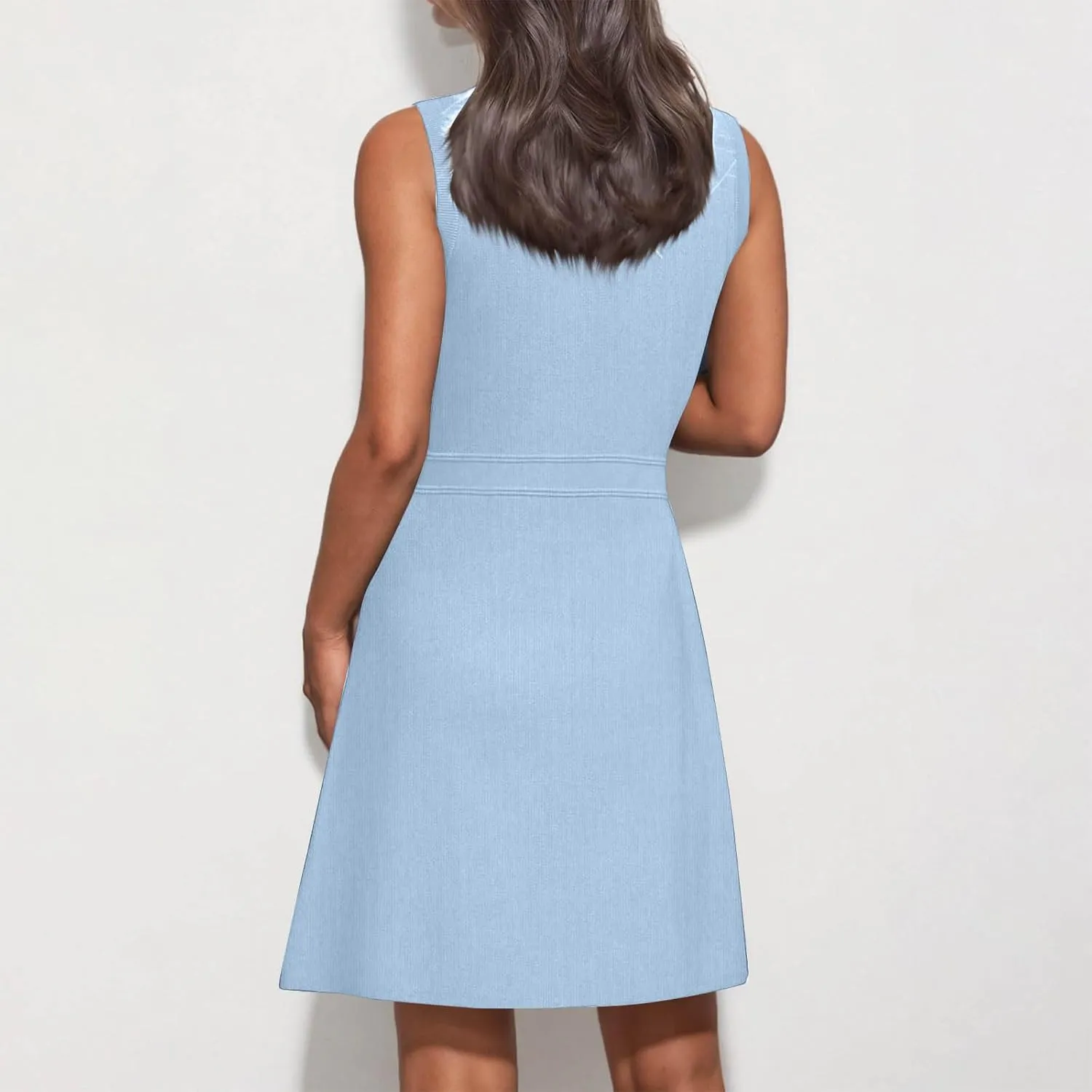 yardsong Summer Work Dresses for Women 2025 Business Casual Metal Buttons Decor Mini Dress Sleeveless Office Dresses