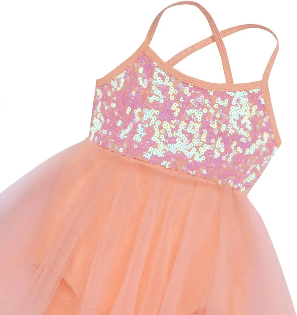 YiZYiF Kids Girl's Sequined Camisole Ballet Dress Chiffon Dance Leotard