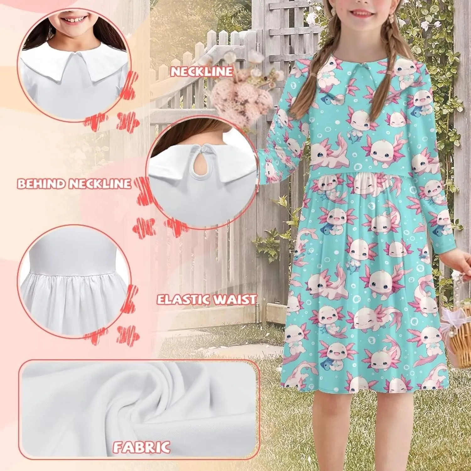 Yzaoxia Girls Long Sleeve Short Dress Collared Dresses Midi Sundress A-Line One Piece Sundresses Ruffle 3-14Y