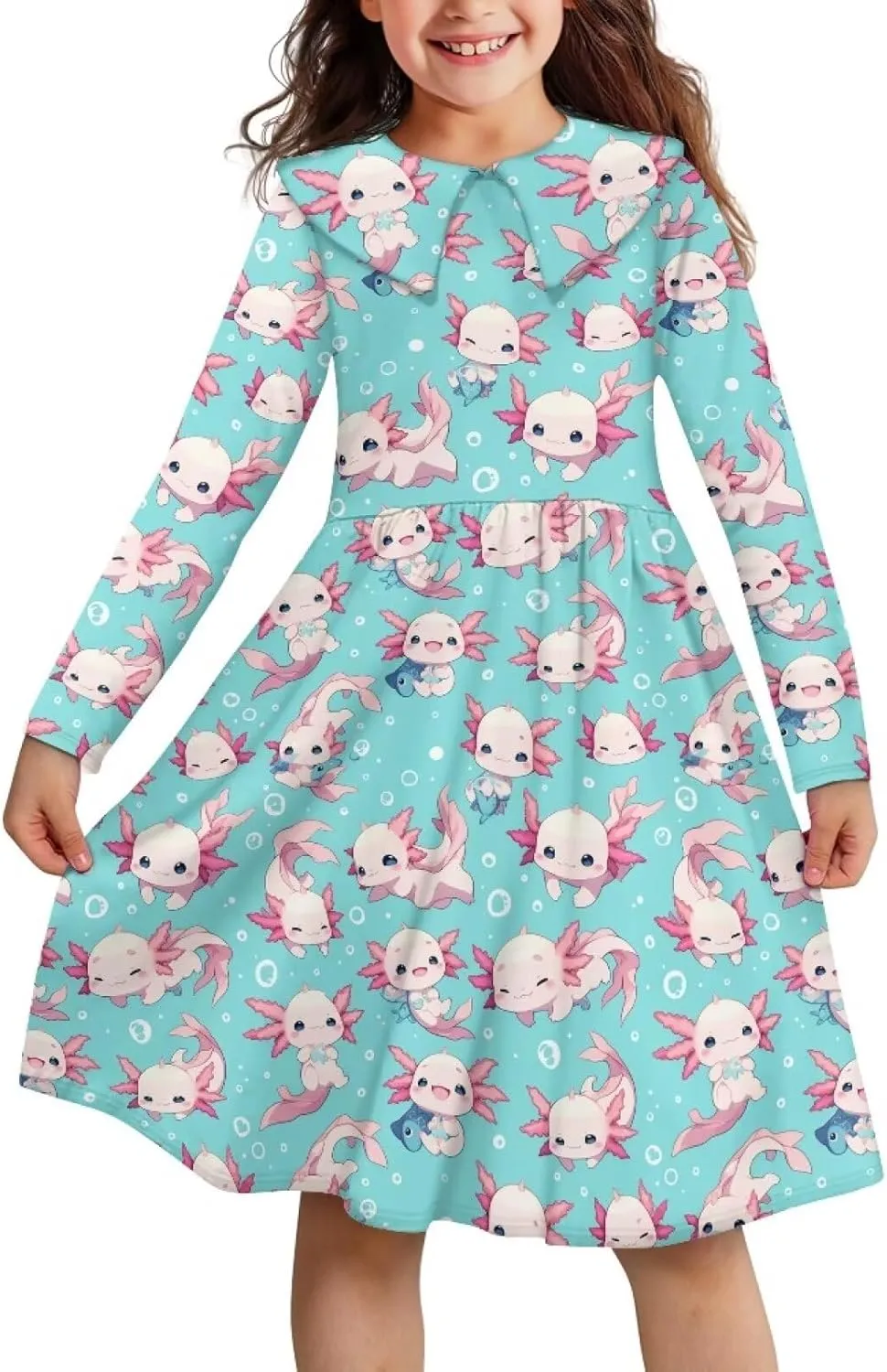 Yzaoxia Girls Long Sleeve Short Dress Collared Dresses Midi Sundress A-Line One Piece Sundresses Ruffle 3-14Y