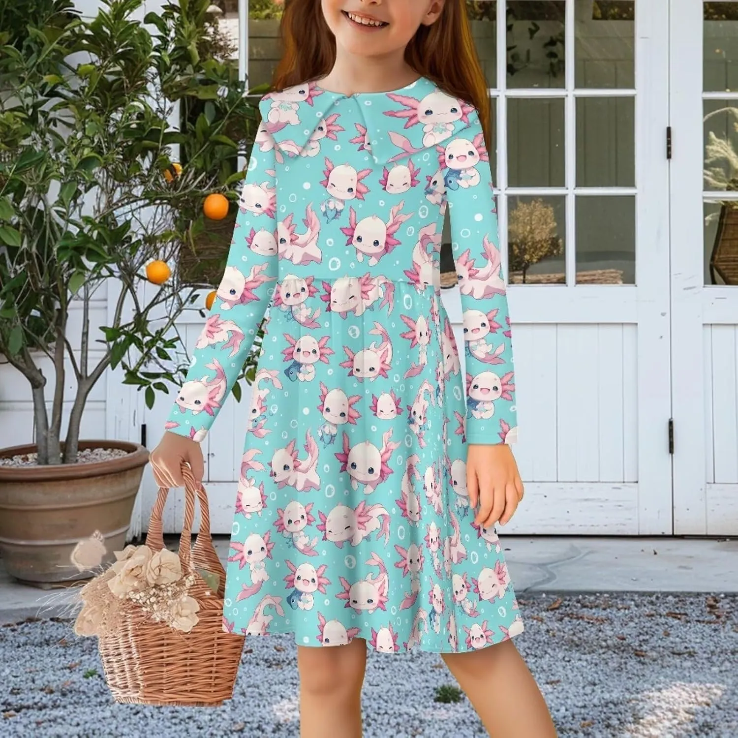 Yzaoxia Girls Long Sleeve Short Dress Collared Dresses Midi Sundress A-Line One Piece Sundresses Ruffle 3-14Y