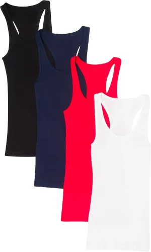 Zenana Outfitters 4 Pack Womens Basic Ribbed Racerback Tank Top