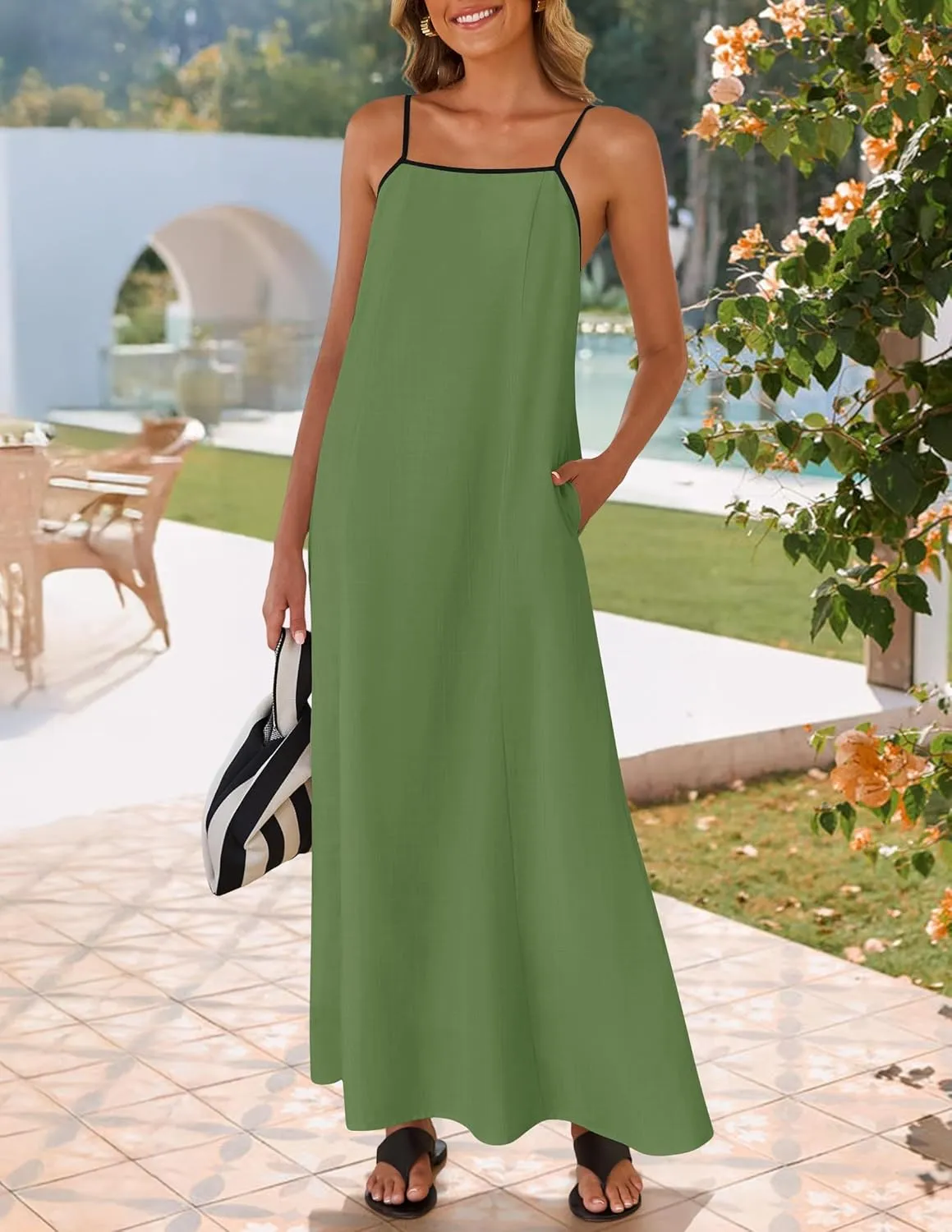 ZESICA Women's 2025 Summer Boho Sleeveless Maxi Dress Spaghetti Straps Casual Flowy A Line Beach Party Long Dresses