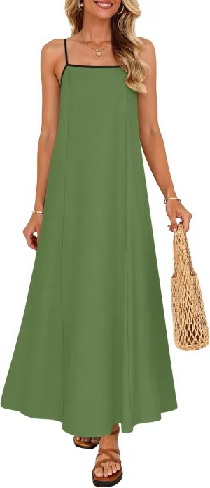 ZESICA Women's 2025 Summer Boho Sleeveless Maxi Dress Spaghetti Straps Casual Flowy A Line Beach Party Long Dresses